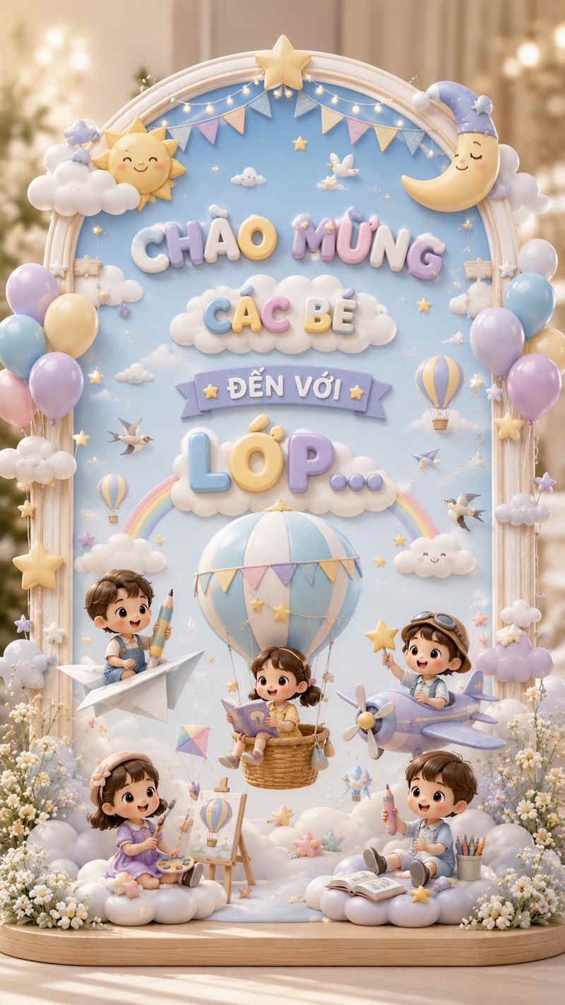 Tạo bảng check in mầm non chủ đề Bầu trời ước mơ