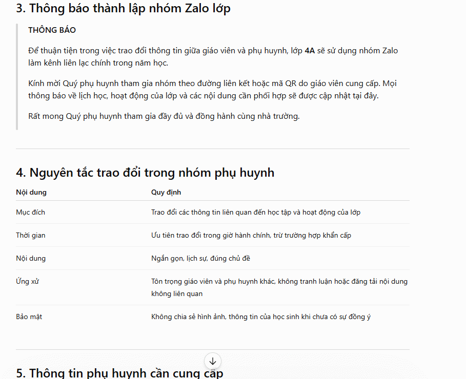 Mẫu nhắn tin với phụ huynh 