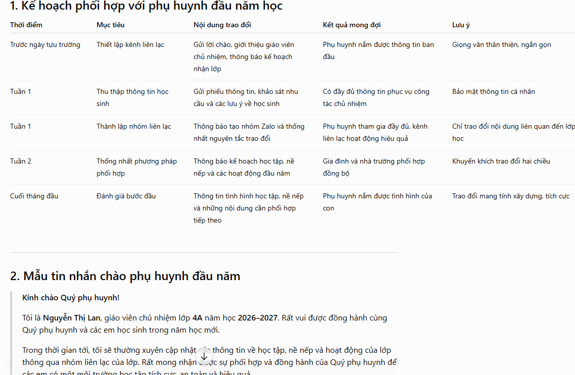 Phối hợp phụ huynh đầu năm 