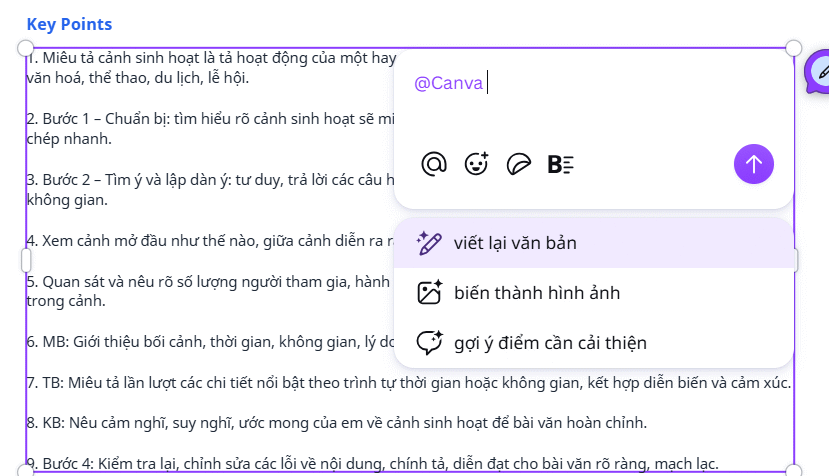 Chỉnh hướng dẫn trên AI Study Guides trên Canva