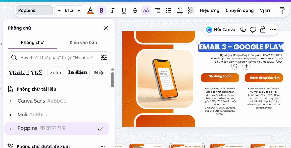 Công cụ chỉnh sửa slide trên Canva 