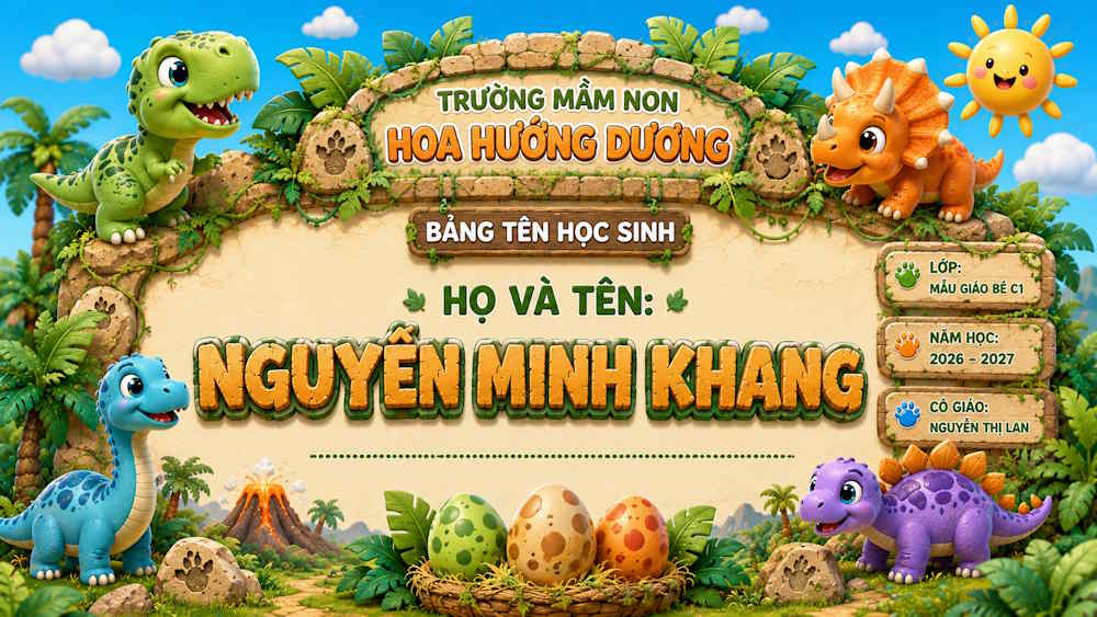 Bảng tên học sinh chủ đề khủng long