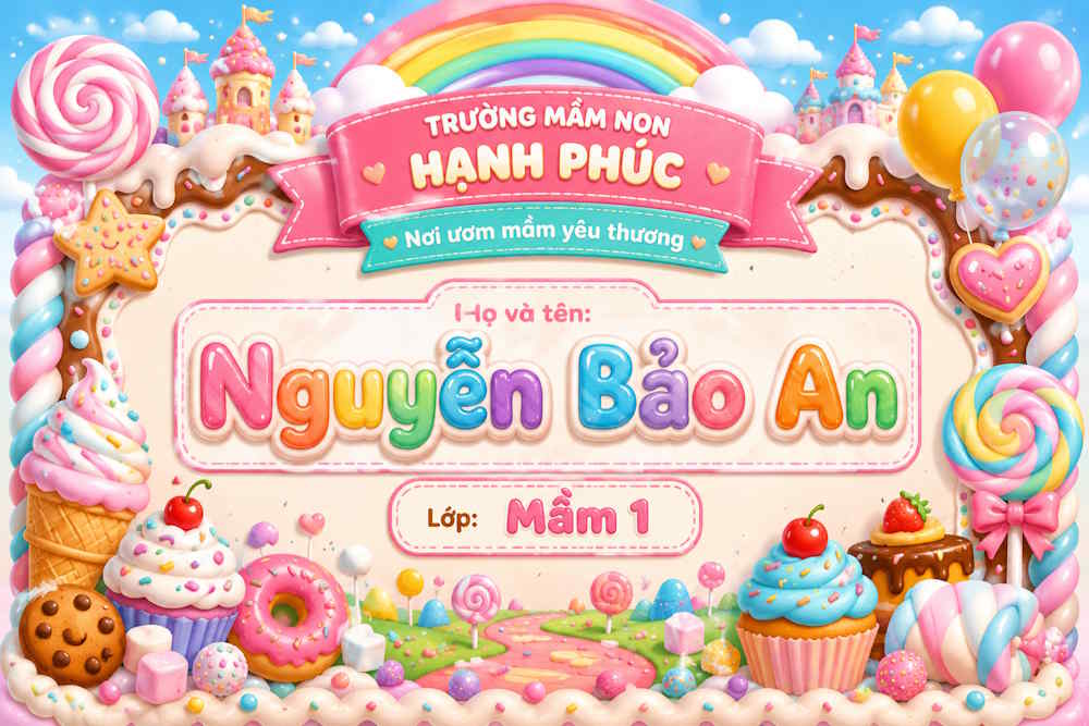 Bảng tên học sinh chủ đề kẹo ngọt