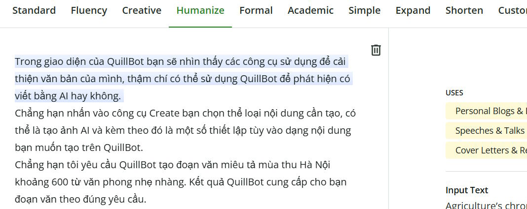 Chỉnh lại văn bản trên QuillBot