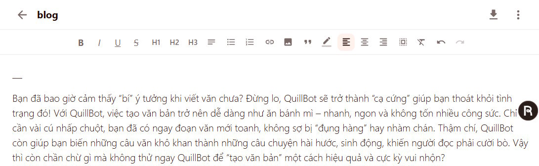 Ý tưởng văn bản AI trên Rytr