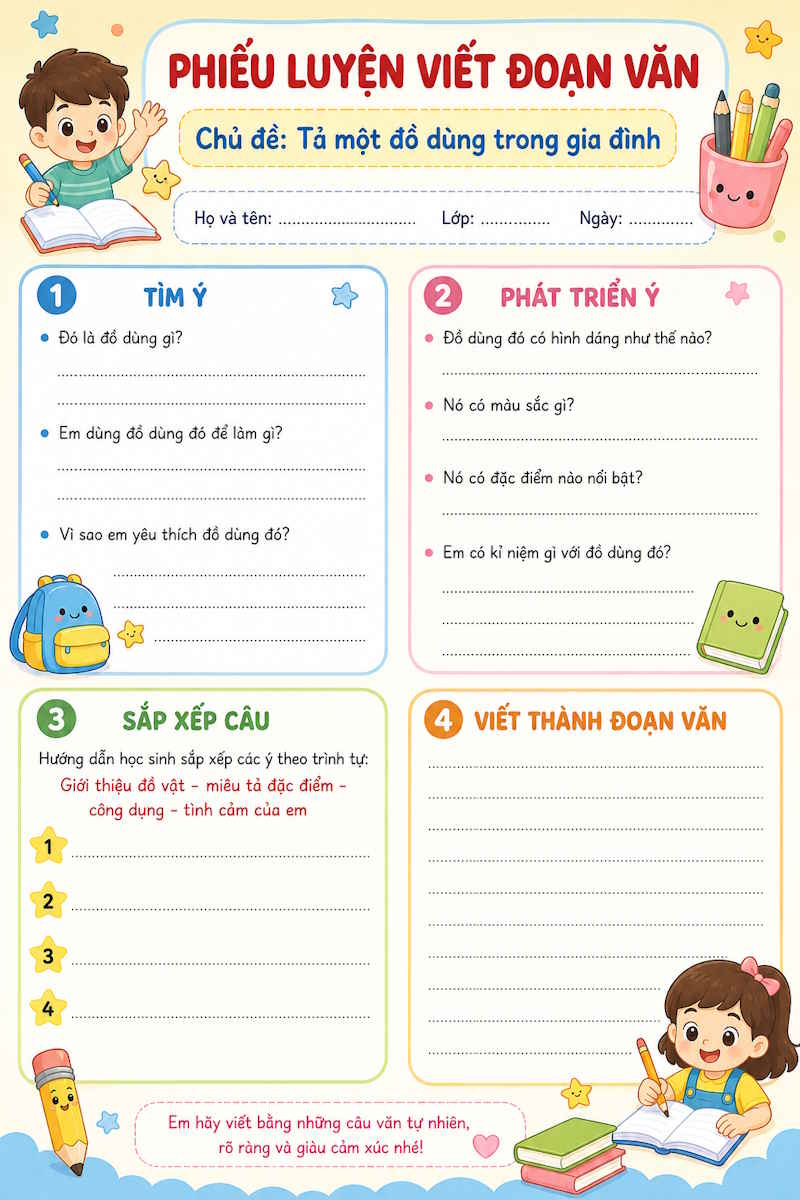 Tạo phiếu luyện viết văn