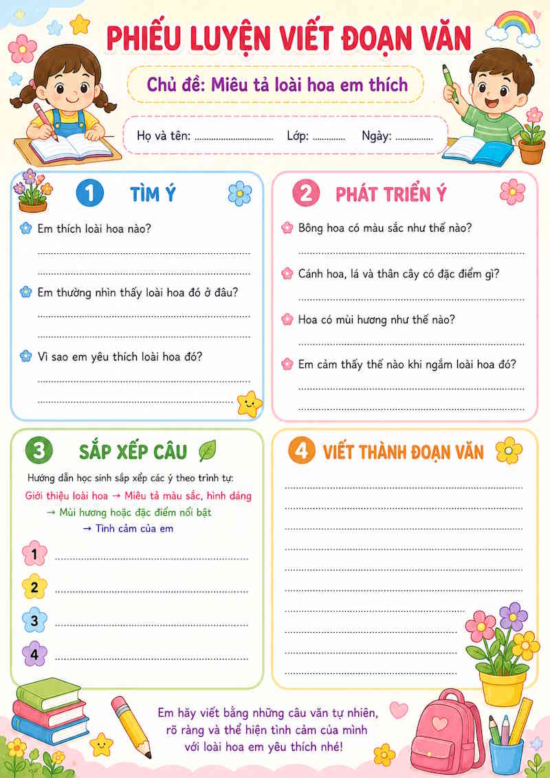 Câu lệnh tạo phiếu luyện viết văn