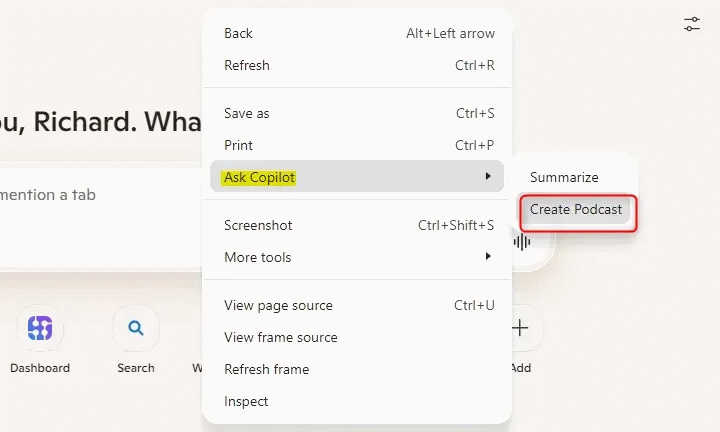 Create Podcast trên Edge