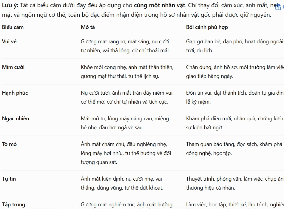 Thư viện biểu cảm nhân vật