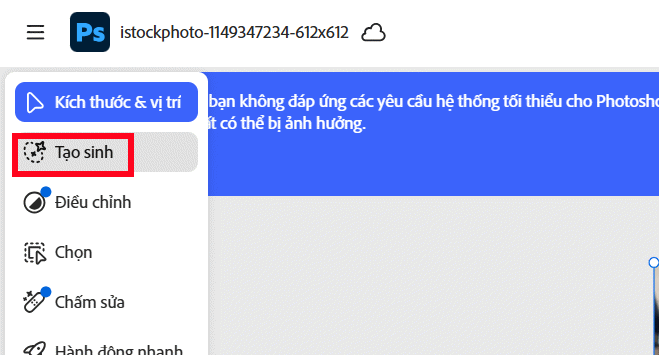 Công cụ tạo sinh trên Adobe Photoshop online
