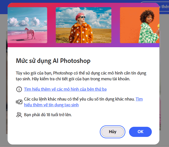 Thông báo trên Adobe Photoshop online