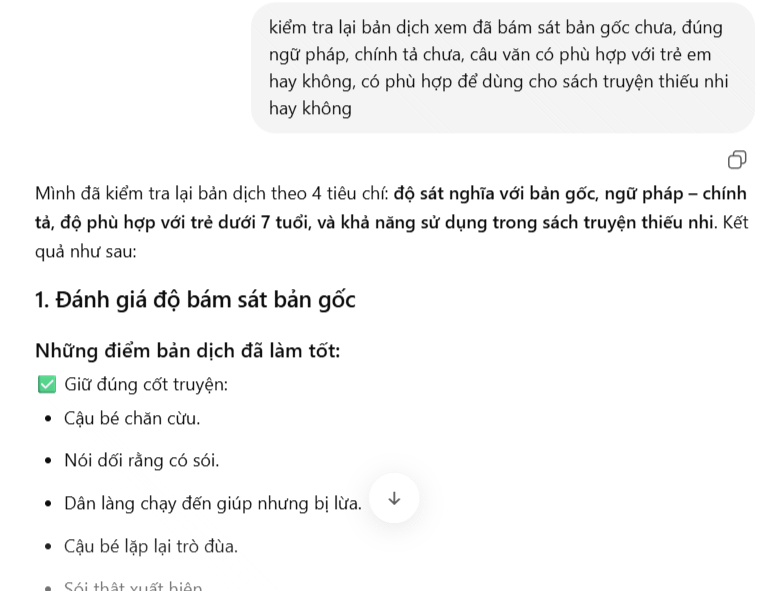 Câu lệnh kiểm tra lại bản dịch