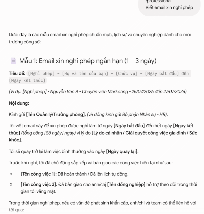 Code gemini /professional – Chuyển sang văn phong chuyên nghiệp