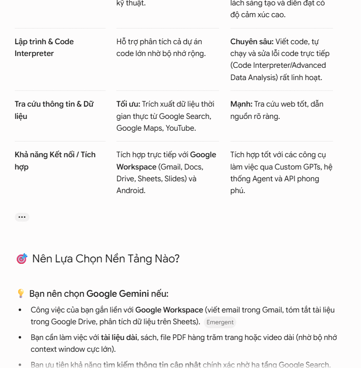 Gemini /compare – So sánh hai hoặc nhiều đối tượng