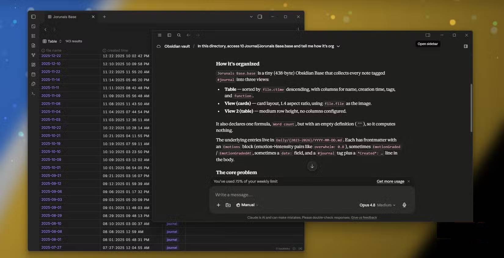 Claude Cowork đang làm việc trên một kho lưu trữ Obsidian
