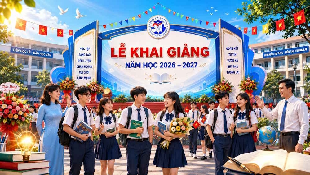 Poster khai giảng phong cách 3D hiện đại, trẻ trung