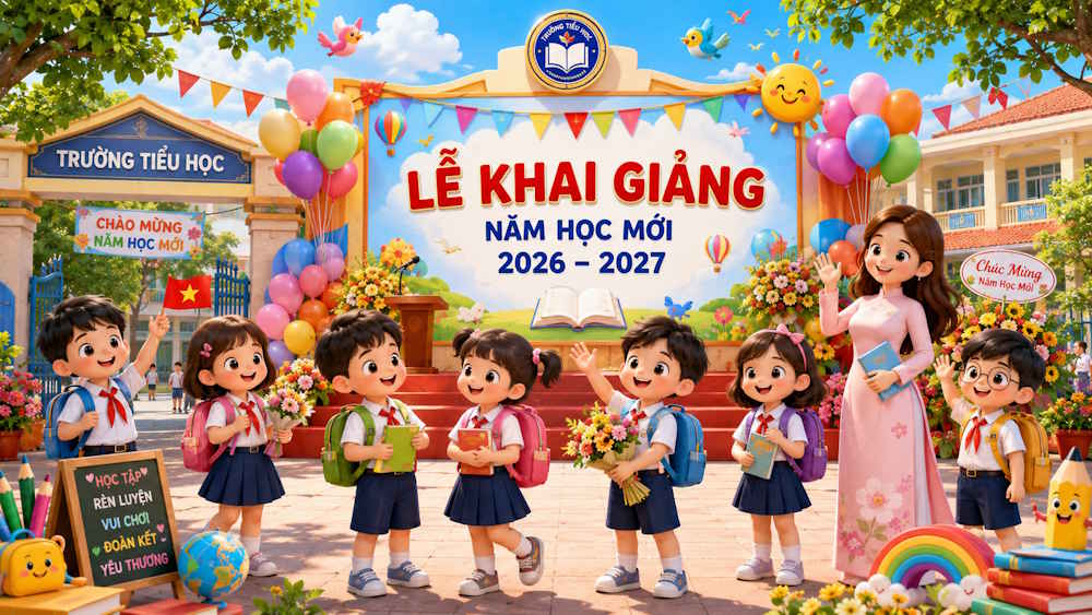 Poster khai giảng phong cách 3D cartoon