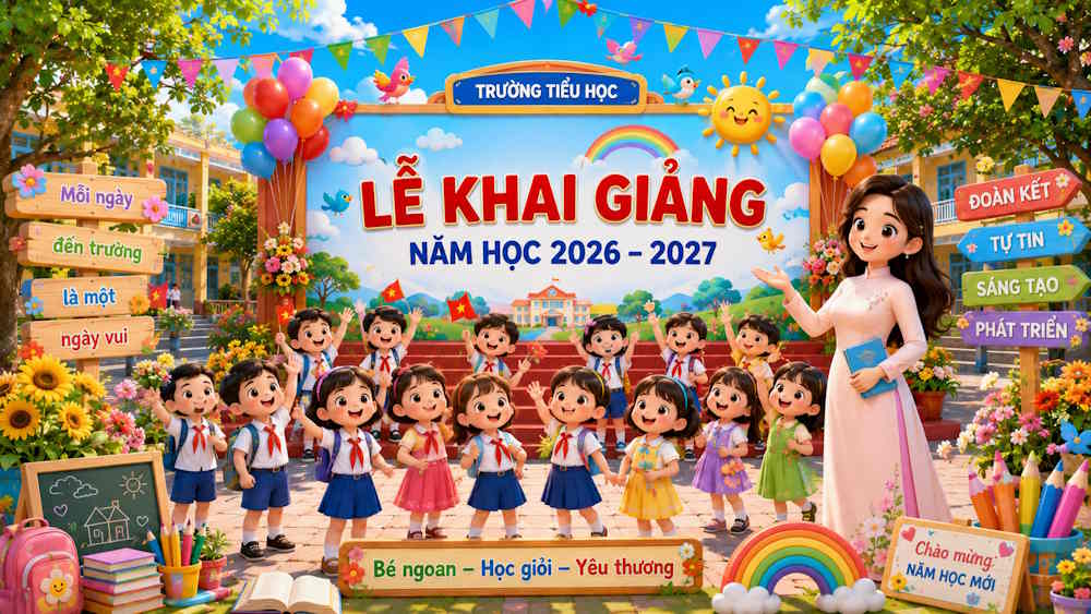 Poster lễ khai giảng phong cách Pixar 3D