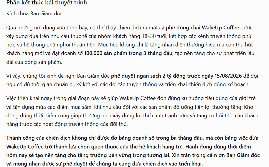 Nội dung kết thúc slide