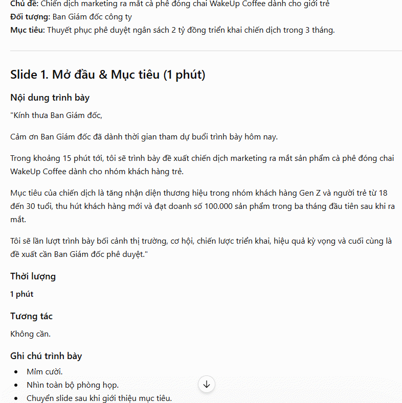 Ý tưởng kịch bản từng slide
