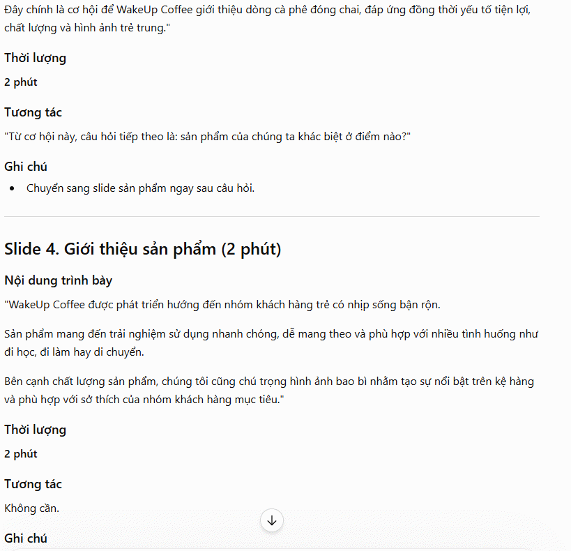 Cụ thể phát triển từng slide