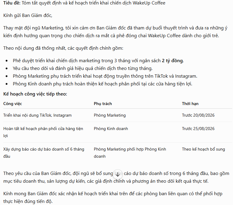 Viết email sau buổi thuyết trình