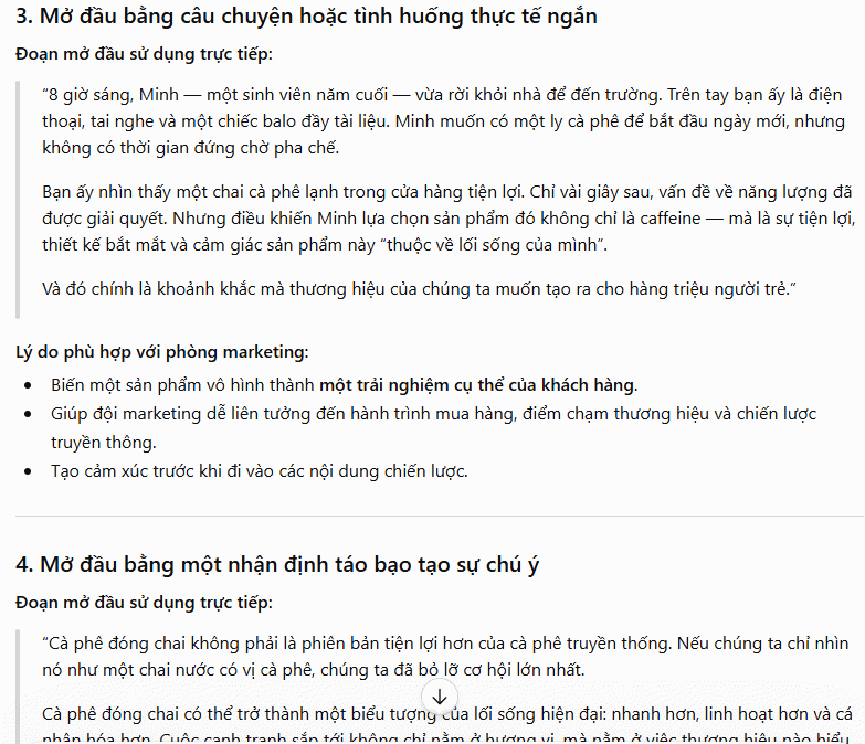 Các ý tưởng mở đầu nội dung thuyết trình