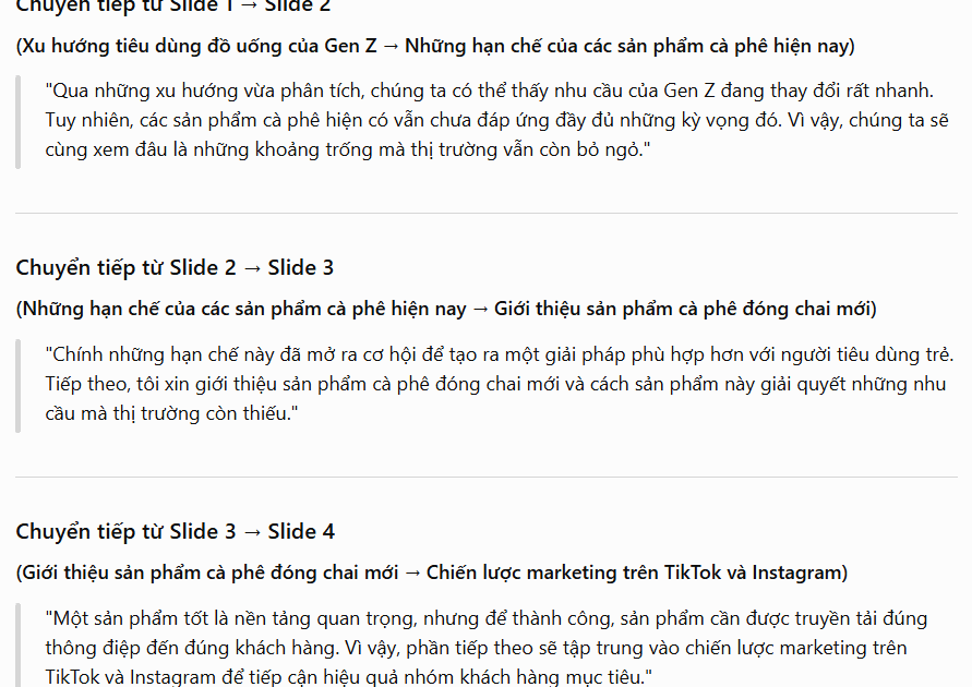Ý tưởng chuyển tiếp giữa các slide