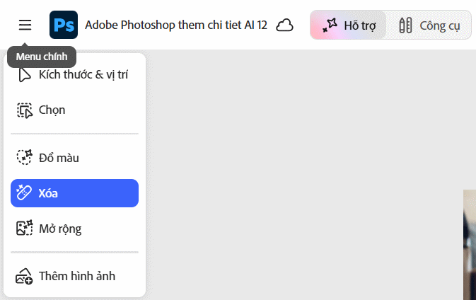 Công cụ xóa AI trên Photoshop Online