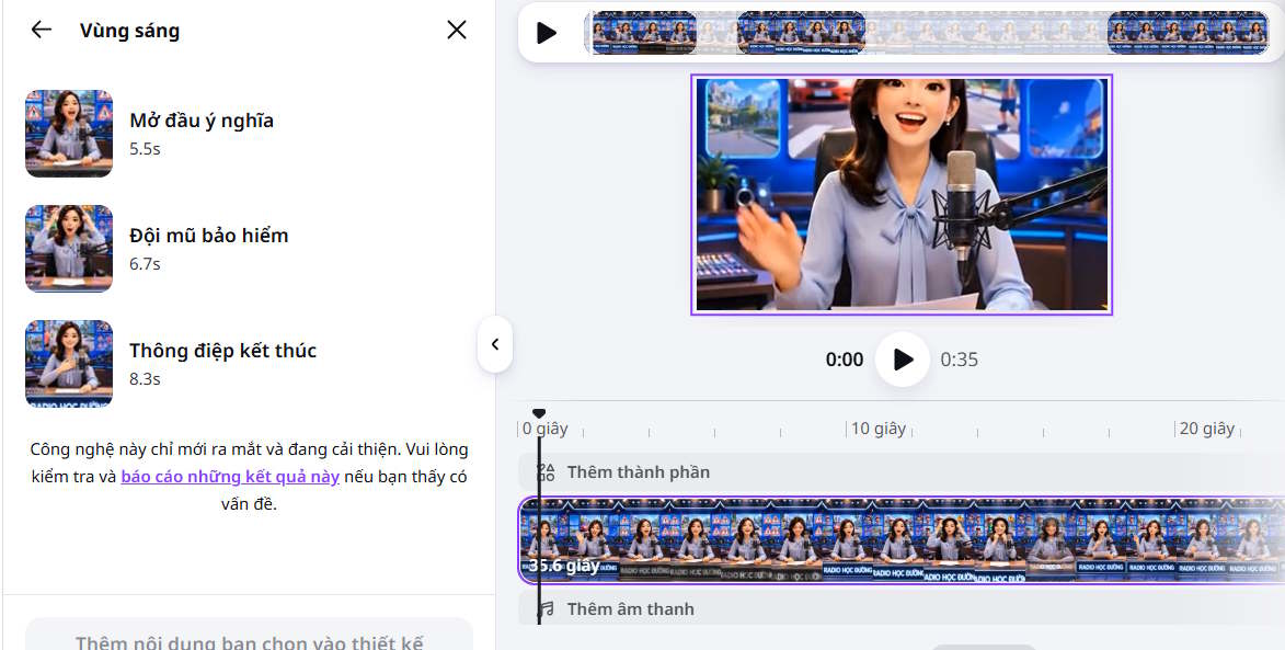 Đoạn video chỉnh vùng sáng tự động trên Canva