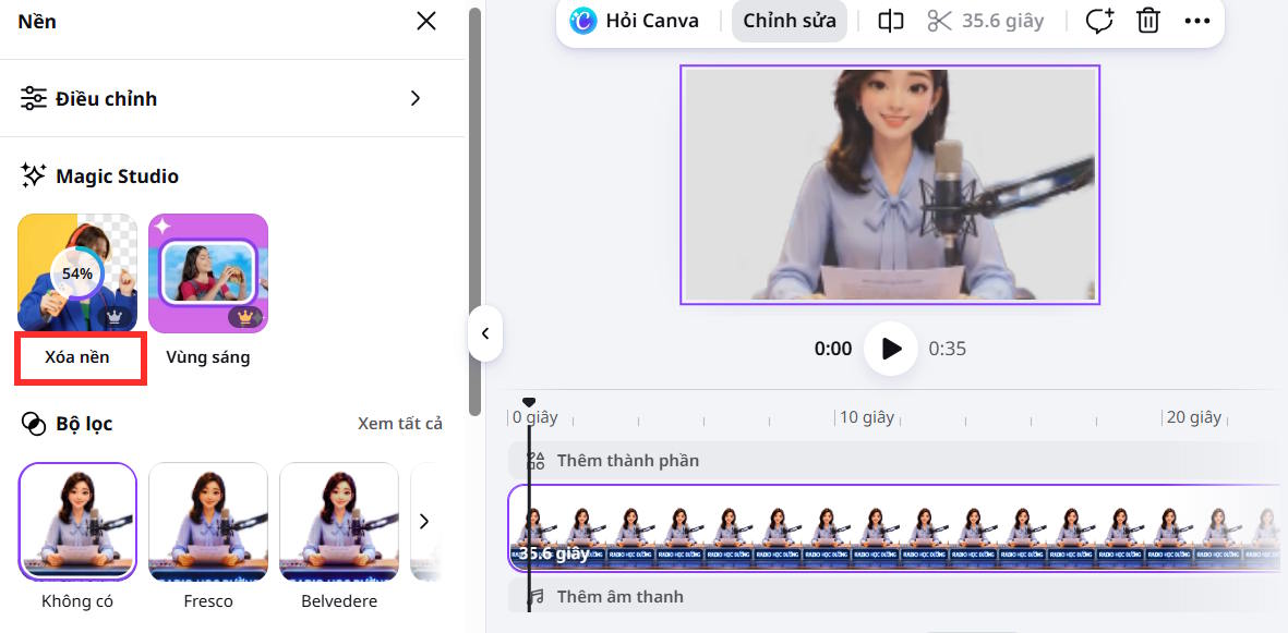 Xóa nền video bằng AI trên Canva