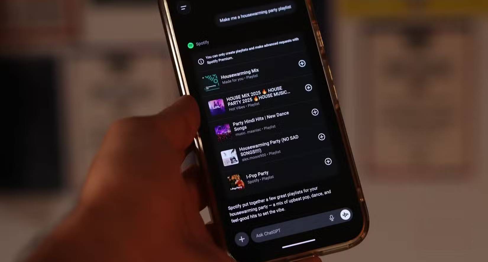 ChatGPT sử dụng Spotify trong cửa sổ trò chuyện trên điện thoại