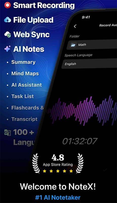 Giao diện ứng dụng NoteX hiển thị các tính năng cốt lõi