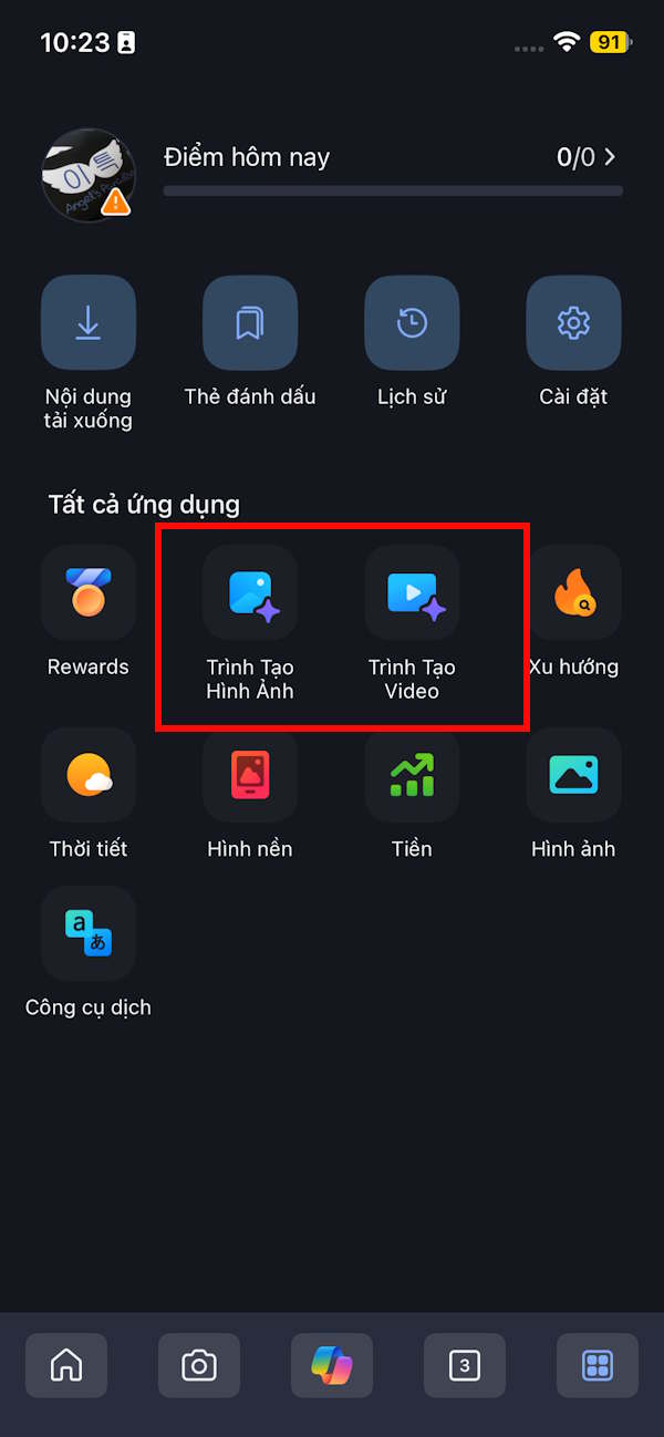 Menu AI trên điện thoại