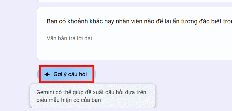 Gợi ý câu hỏi trong Form bằng Gemini