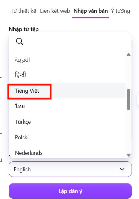 Chọn ngôn ngữ infographic trên Canva