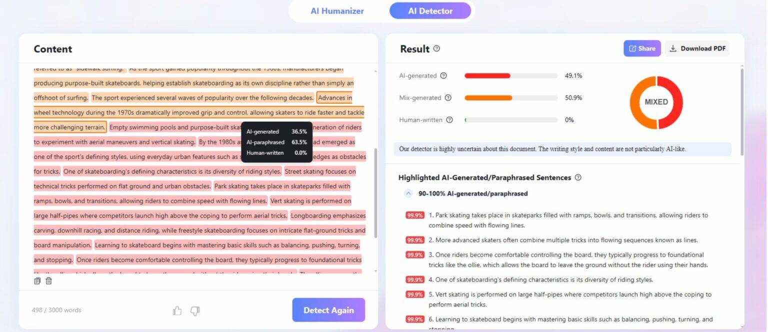 Điểm số phát hiện AI của Lynote