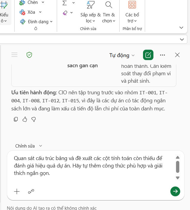 Thêm cột dữ liệu bằng Copilot trên Excel