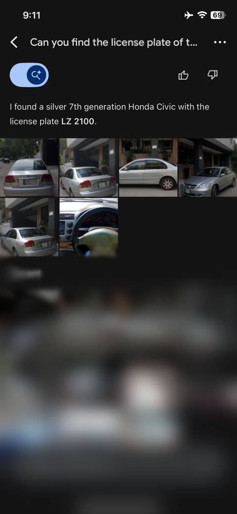 Finding a Honda Civic license plate using Ask Photos