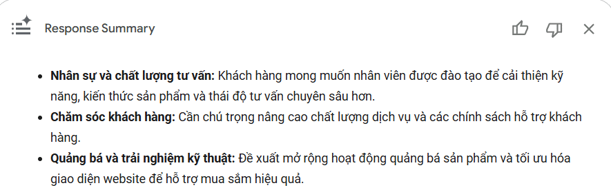 Nội dung tóm tắt phản hồi trong Google Forms bằng Gemini