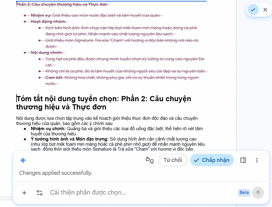 Tùy chọn tài liệu Docs bằng Gemini