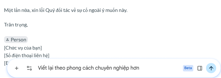 Thay đổi tài liệu Google Docs tạo bằng Gemini