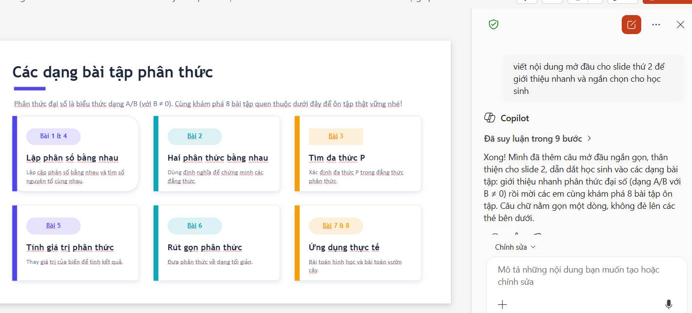 Viết nội dung trong slide bằng Copilot PowerPoint
