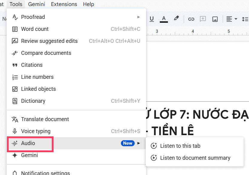 Chọn đọc tài liệu Google Docs bằng Gemini