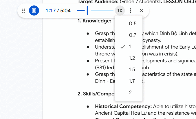 Tốc độ đọc tài liệu Google Docs bằng Gemini
