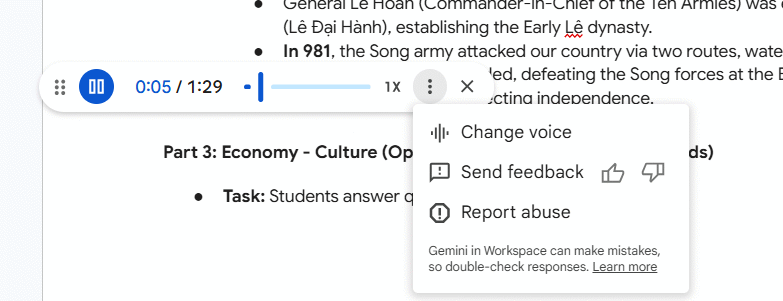 Nội dung tóm tắt Google Docs bằng Gemini