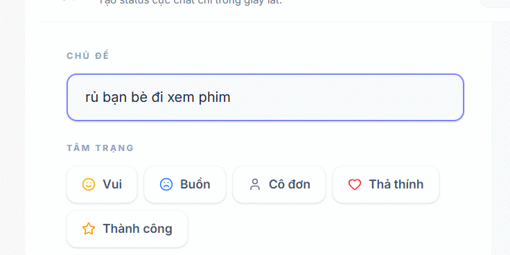 Nhập chủ đề và tâm trạng viết status