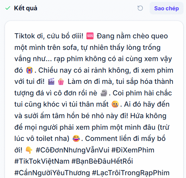 Tool AI viết status cho TikTok