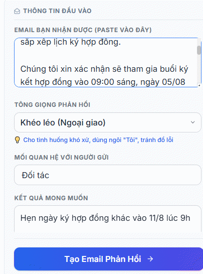 Thiết lập email cần phản hồi