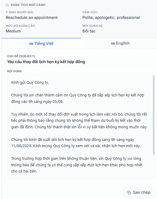 Kết quả email cần phản hồi bằng Trợ lý Email